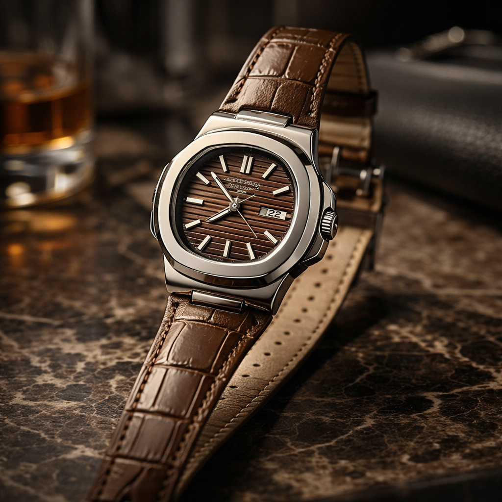 Patek Philippe Classic Brown Dial Stainless Steel Luxury Watch with Crocodile Leather Strap