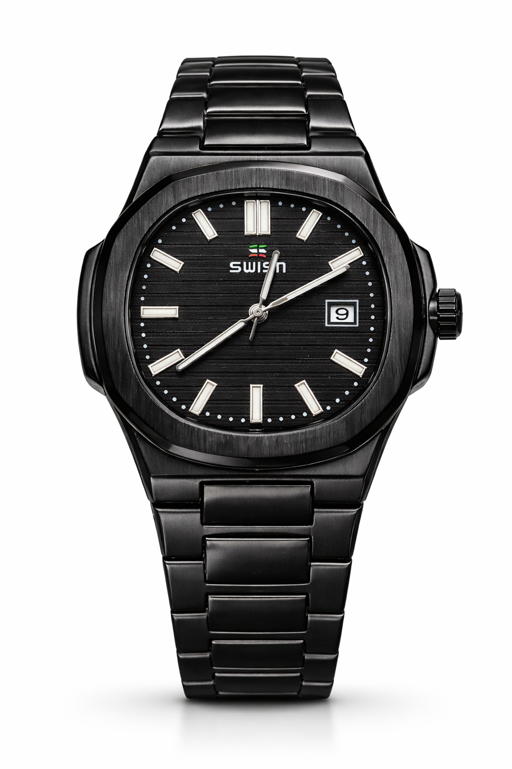 WISH Men’s All-Black Stainless Steel Wristwatch – Minimal Dial with Date Display