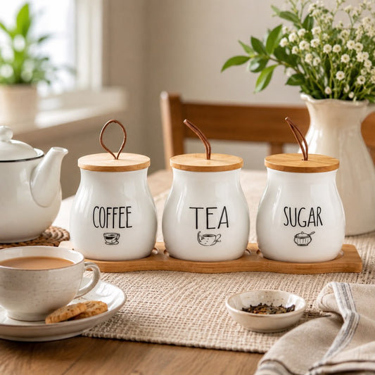 Ceramic Tea Coffee Sugar Jars Set
