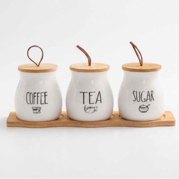 Ceramic Tea Coffee Sugar Jars Set