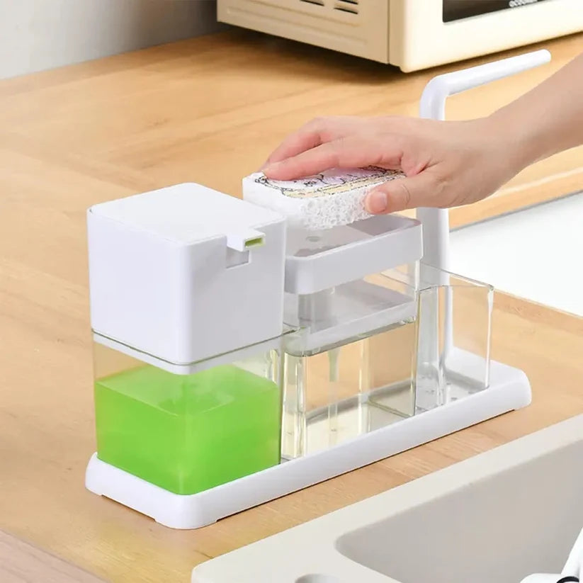 3 in 1 Kitchen soap dispenser - Hand cleaner soap jar with brush organizer