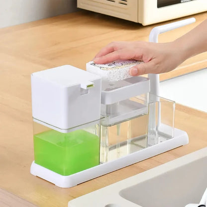 3 in 1 Kitchen soap dispenser - Hand cleaner soap jar with brush organizer