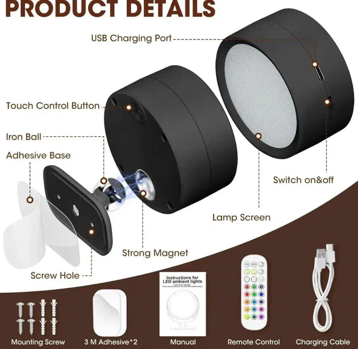 360° Rotating LED Wall Lamp with Remote Control – Adjustable Modern Wall Light