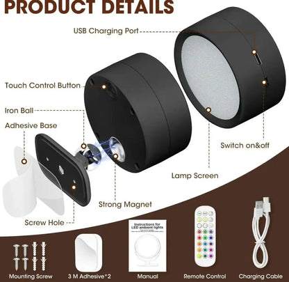 360° Rotating LED Wall Lamp with Remote Control – Adjustable Modern Wall Light