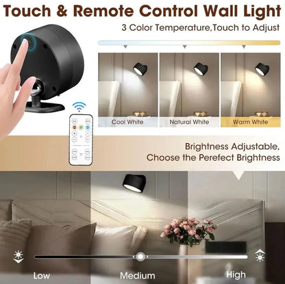 360° Rotating LED Wall Lamp with Remote Control – Adjustable Modern Wall Light