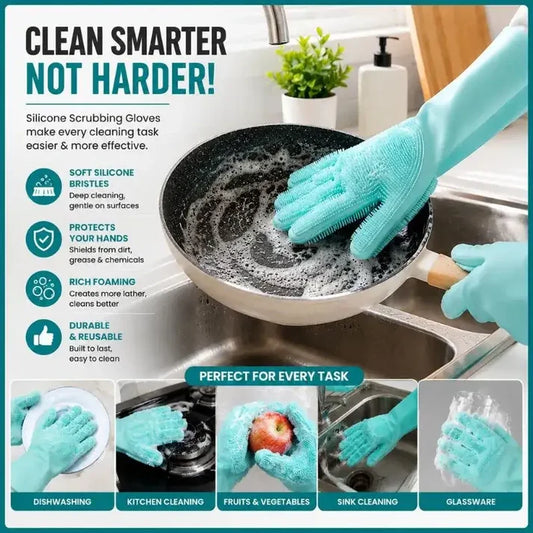 Silicone Scrubbing Gloves – Multi-Purpose Cleaning & Washing Gloves