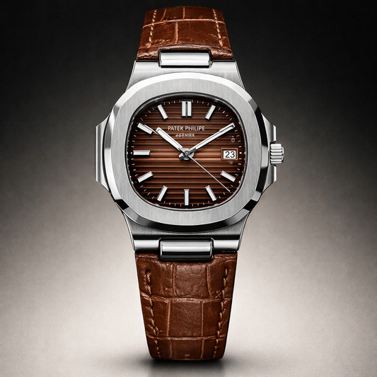 Patek Philippe Classic Brown Dial Stainless Steel Luxury Watch with Crocodile Leather Strap