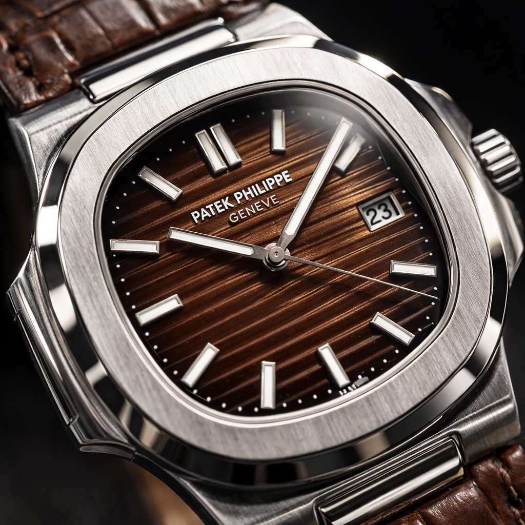 Patek Philippe Classic Brown Dial Stainless Steel Luxury Watch with Crocodile Leather Strap