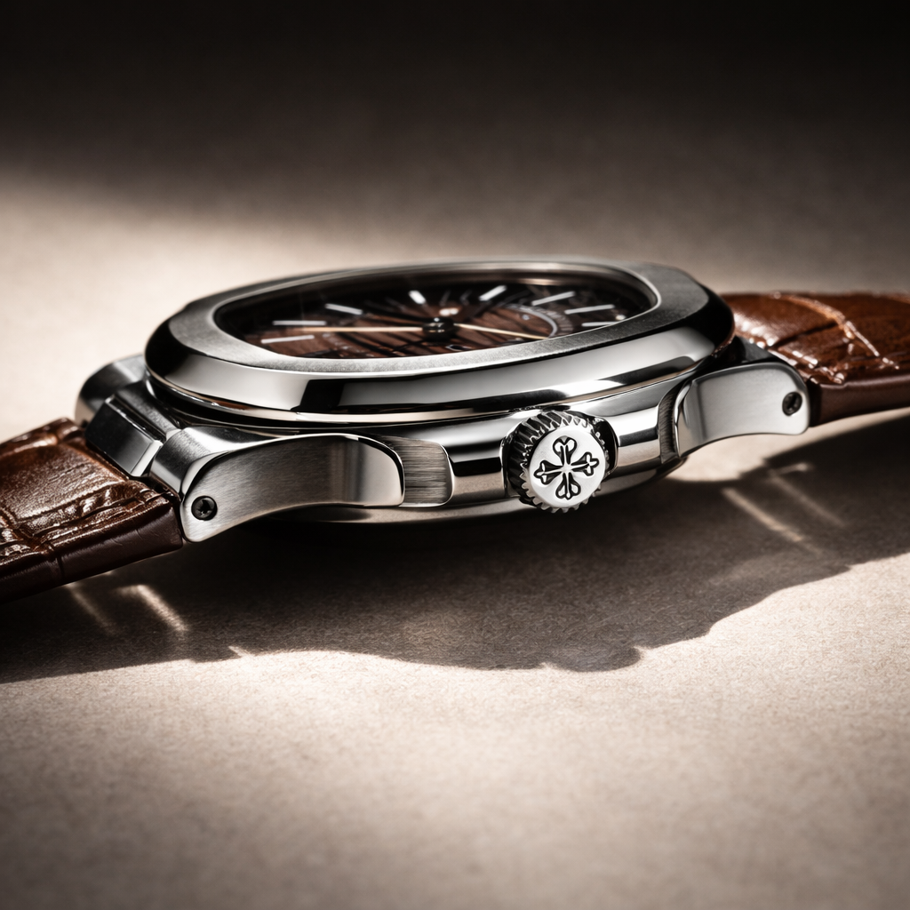 Patek Philippe Classic Brown Dial Stainless Steel Luxury Watch with Crocodile Leather Strap