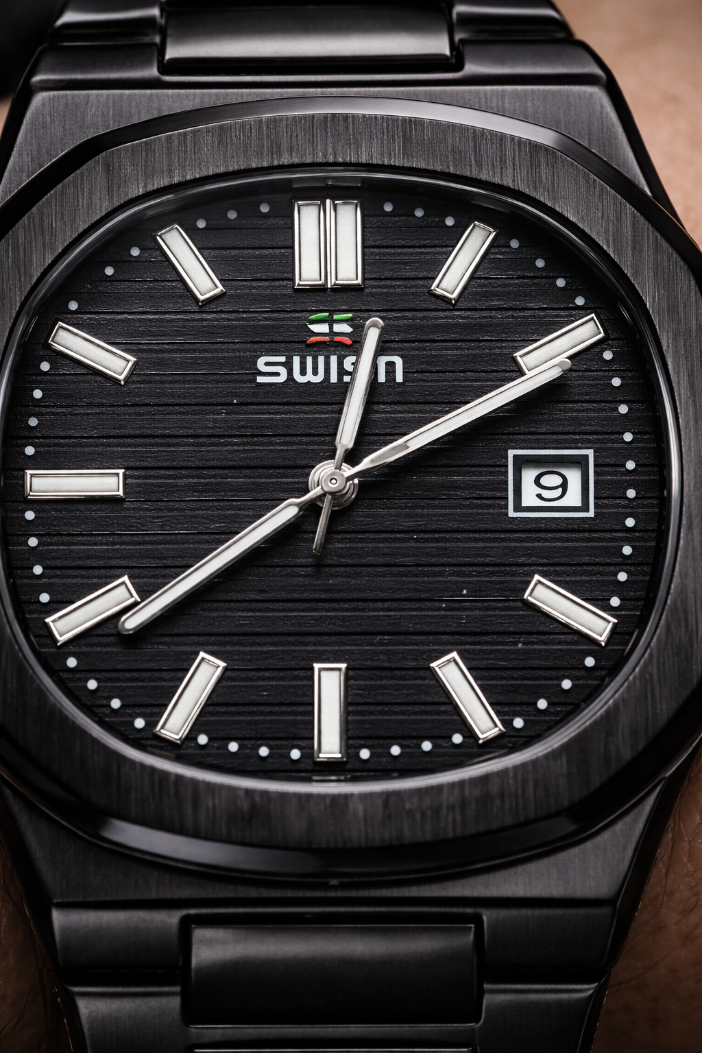 WISH Men’s All-Black Stainless Steel Wristwatch – Minimal Dial with Date Display