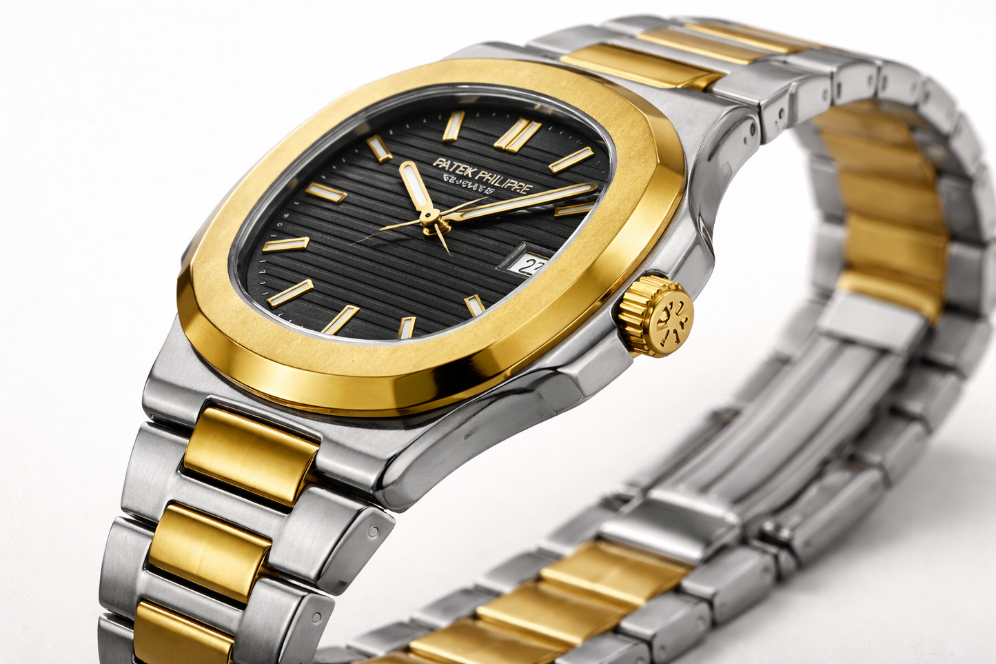 Men’s Luxury Stainless Steel Watch – Two-Tone  Textured Dial