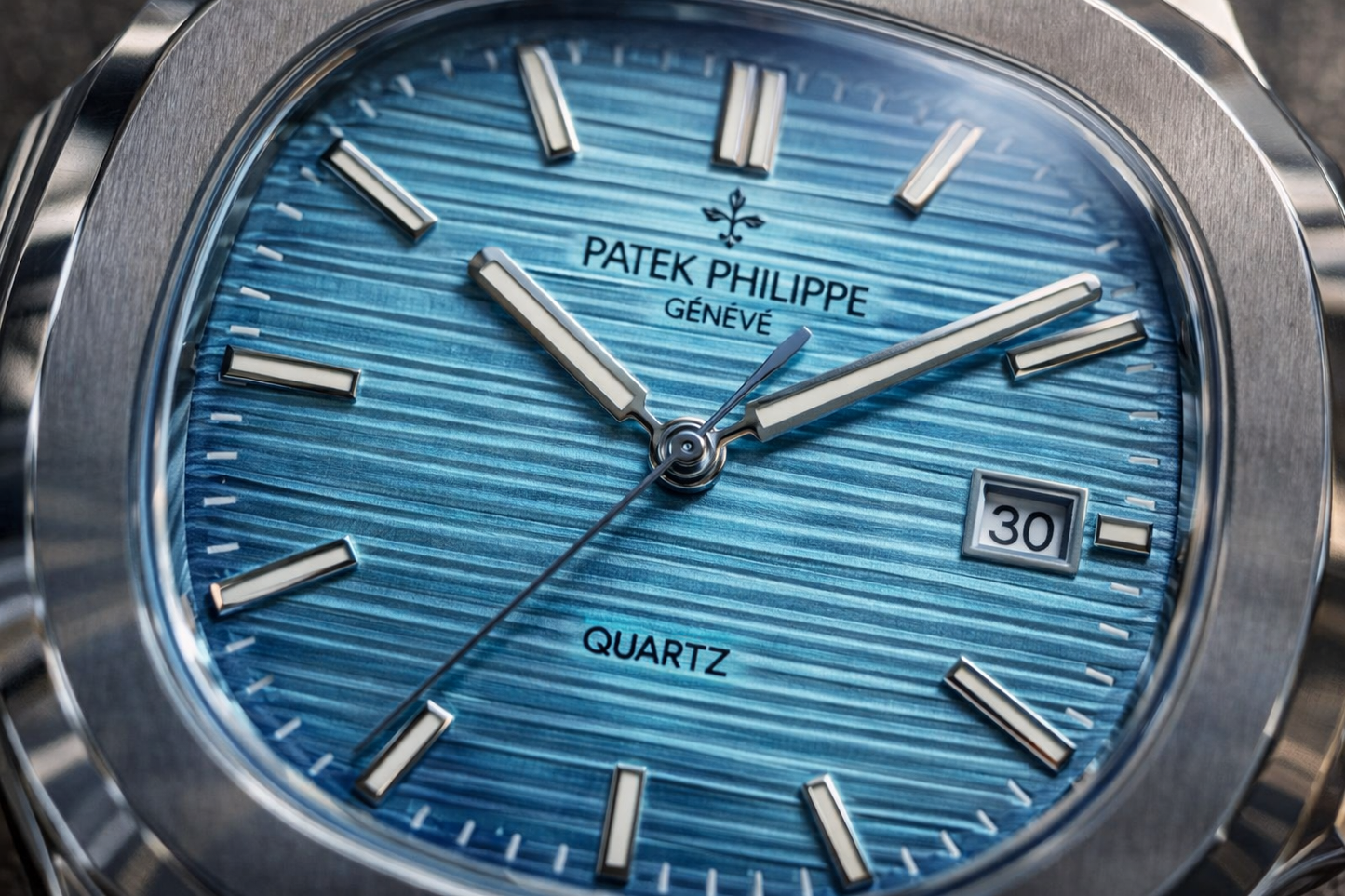 Men’s Stainless Steel Watch – Ice Blue Textured Dial with Date