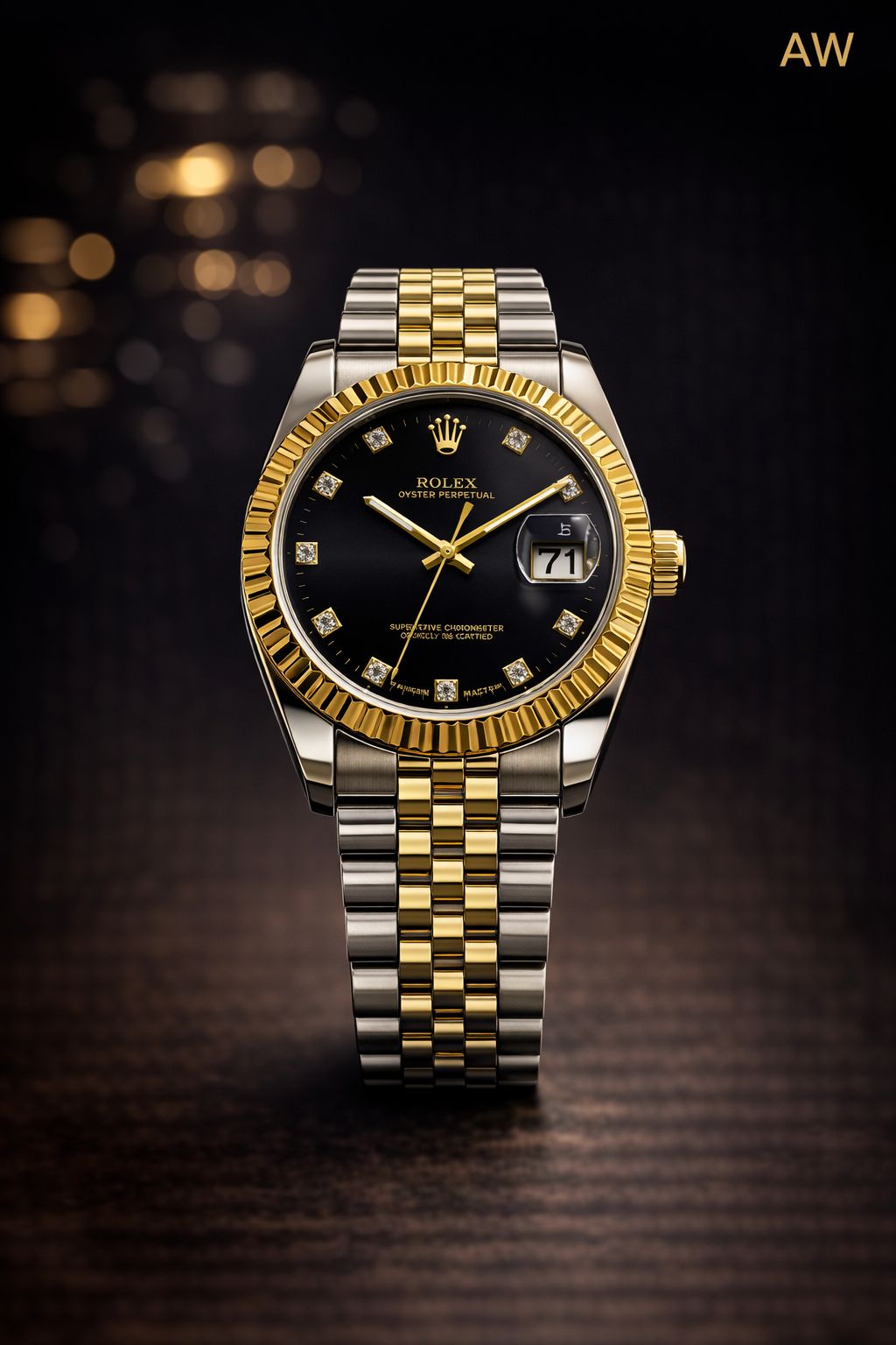 Luxury Two-Tone Datejust Style Watch – Gold & Silver Stainless Steel with Diamond Markers