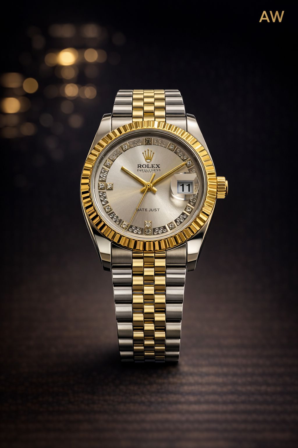 Luxury Two-Tone Datejust Style Watch – Gold & Silver Stainless Steel with Diamond Markers