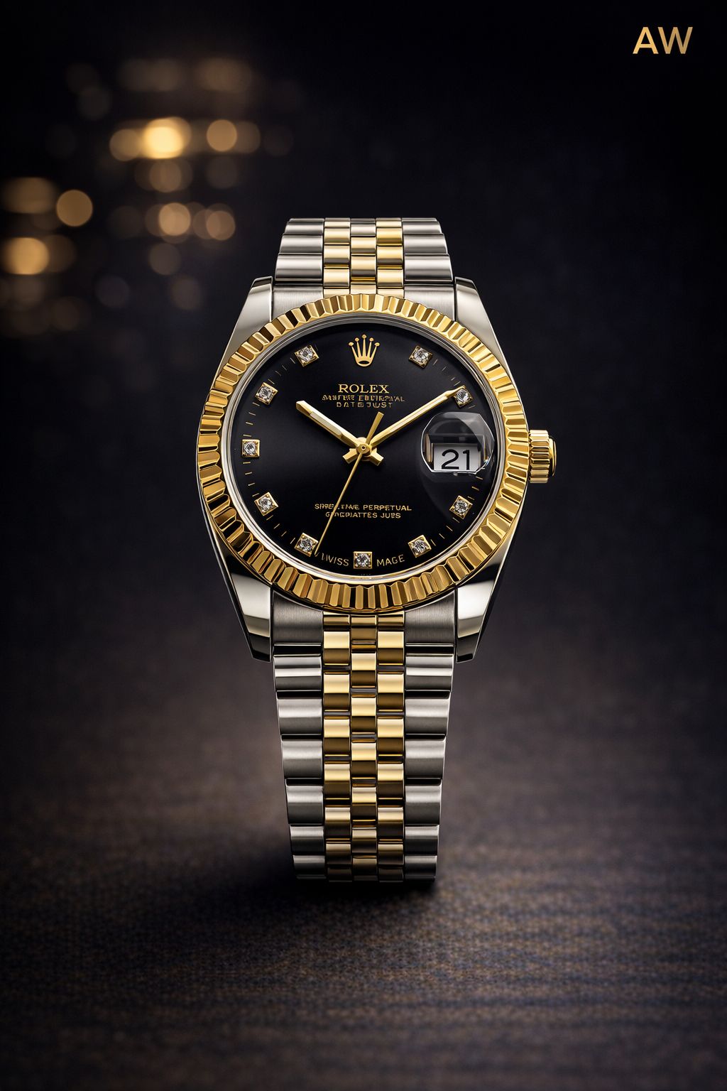 Luxury Two-Tone Datejust Style Watch – Gold & Silver Stainless Steel with Diamond Markers