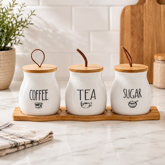 Ceramic Tea Coffee Sugar Jars Set