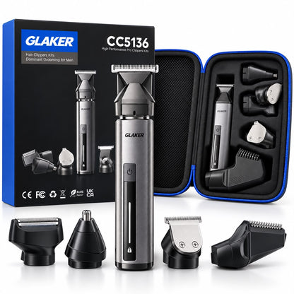 GLAKER CC5136 Professional Grooming Kit for Men – Multi-Function Hair Clipper & Trimmer Set