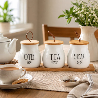 Ceramic Tea Coffee Sugar Jars Set