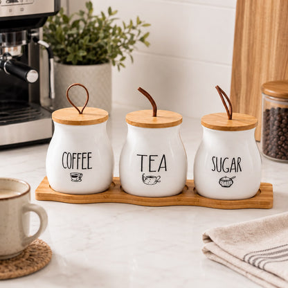 Ceramic Tea Coffee Sugar Jars Set