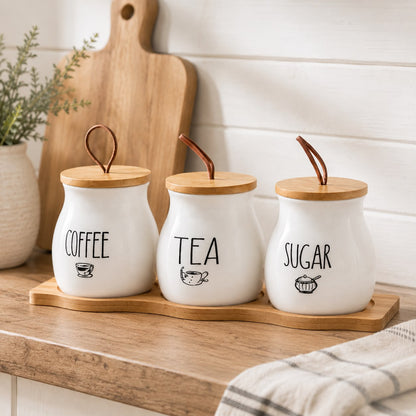 Ceramic Tea Coffee Sugar Jars Set
