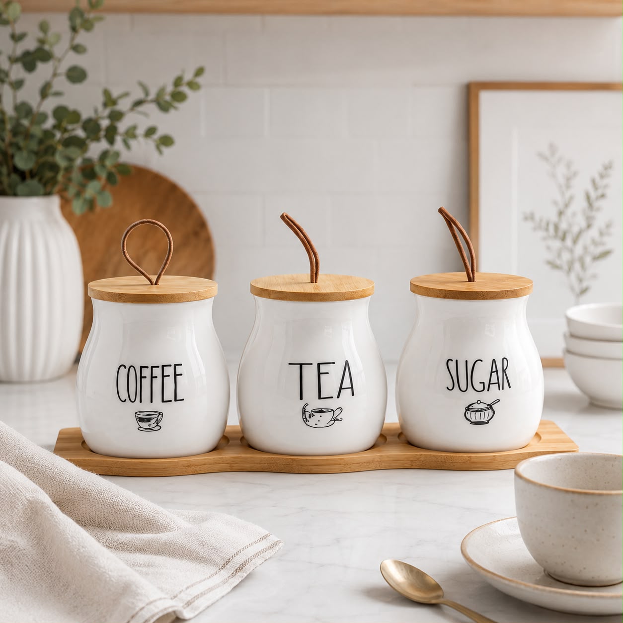 Ceramic Tea Coffee Sugar Jars Set