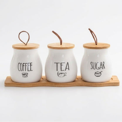 Ceramic Tea Coffee Sugar Jars Set