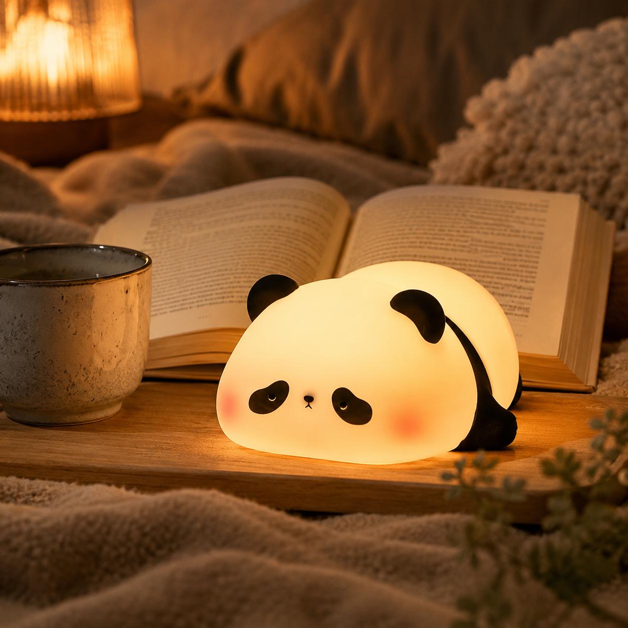 Cute Panda LED Night Light - Soft Glow, Color Changing, Dimmable Bedside Lamp