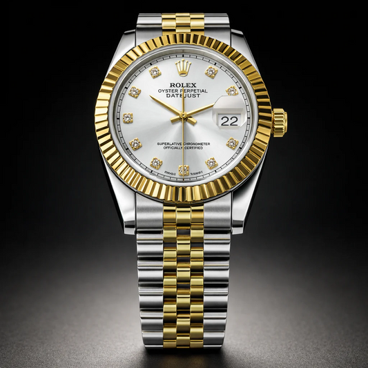 Luxury Two-Tone Datejust Style Watch – Gold & Silver Stainless Steel with Diamond Markers