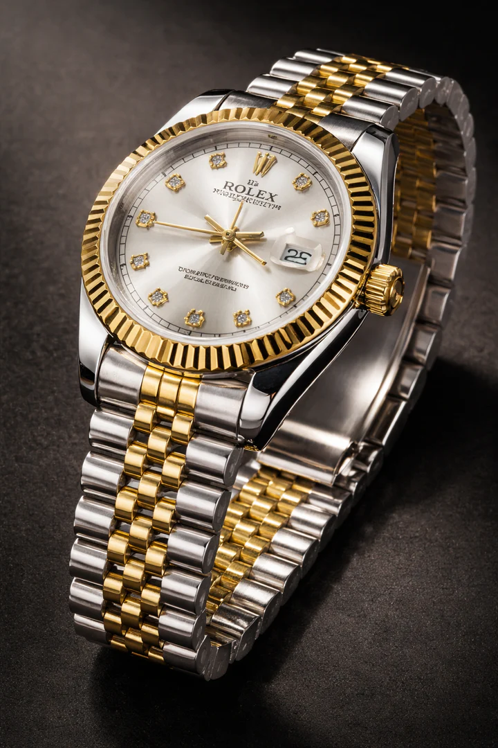 Luxury Two-Tone Datejust Style Watch – Gold & Silver Stainless Steel with Diamond Markers