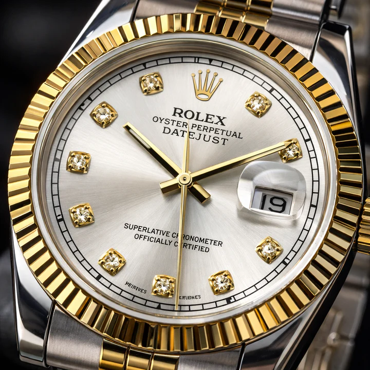 Luxury Two-Tone Datejust Style Watch – Gold & Silver Stainless Steel with Diamond Markers