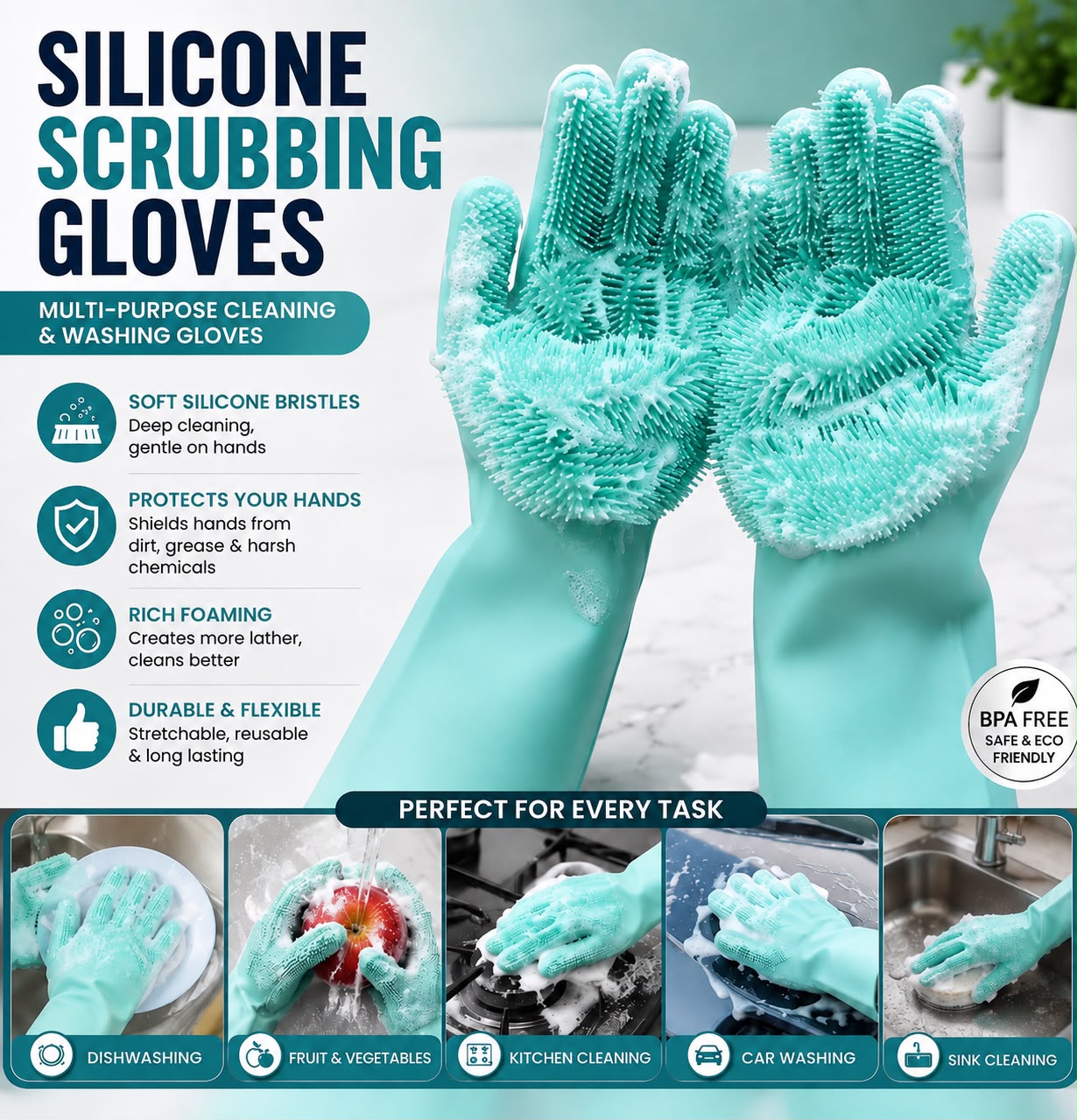 Silicone Scrubbing Gloves – Multi-Purpose Cleaning & Washing Gloves