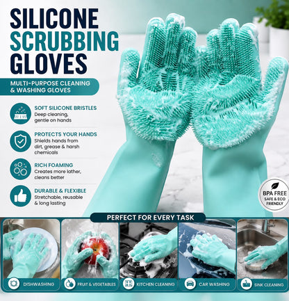 Silicone Scrubbing Gloves – Multi-Purpose Cleaning & Washing Gloves