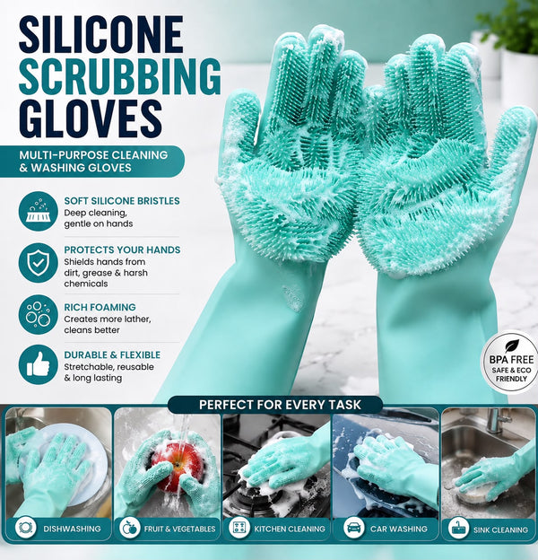 Silicone Scrubbing Gloves – Multi-Purpose Cleaning & Washing Gloves