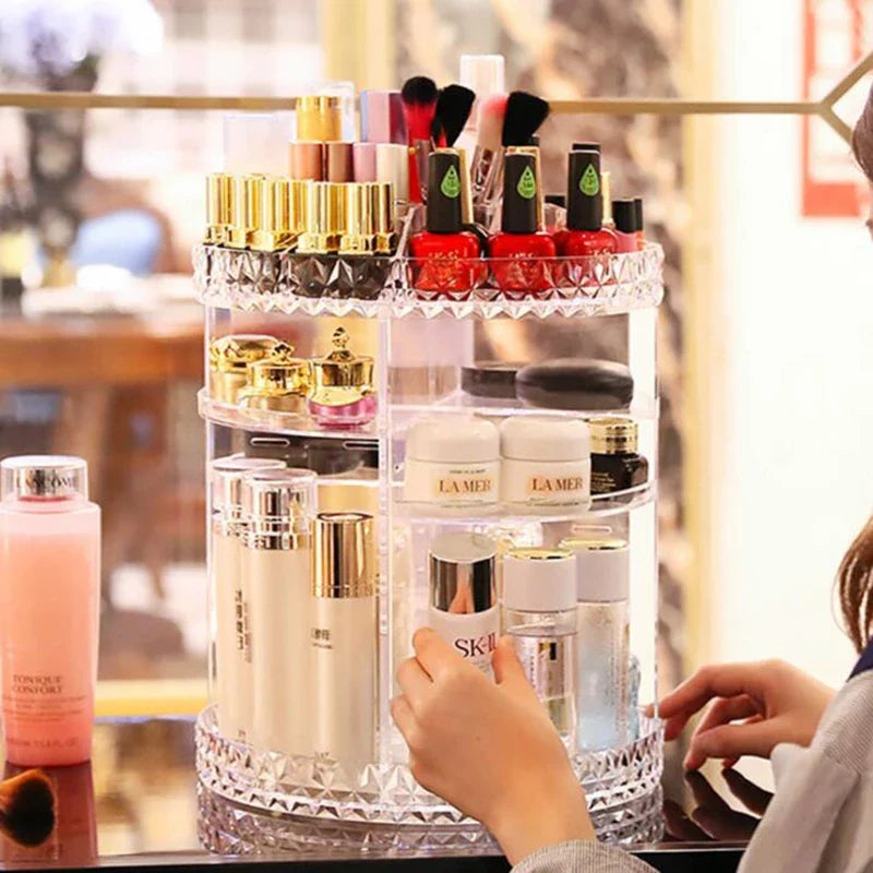 360 Degree Rotating Cosmetic Storage Box Makeup Organizer