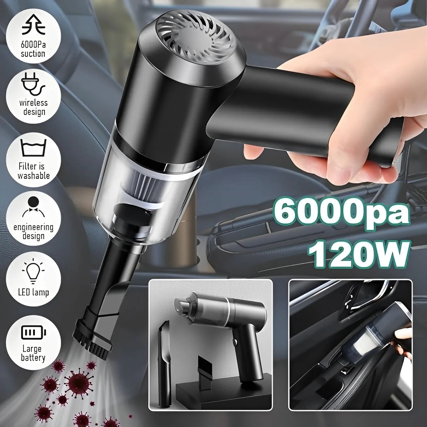 3-in-1 Mini Cordless Vaccum Cleaner-Powerful Duster, Blower & Pump
